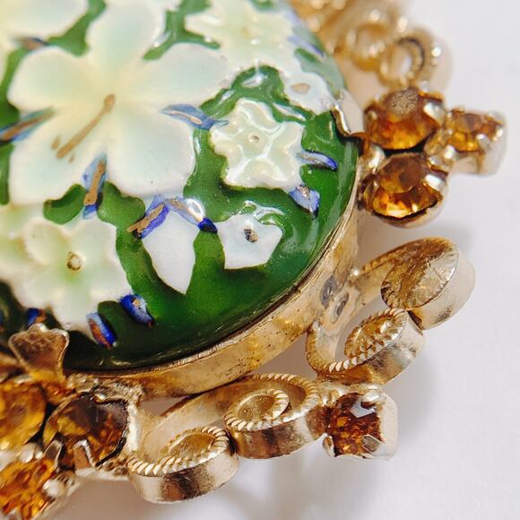 VTG Juliana D&E Brooch Signed Celebrity NY Enamel Porcelain Floral Gold Tone 60s - Picture 6 of 14